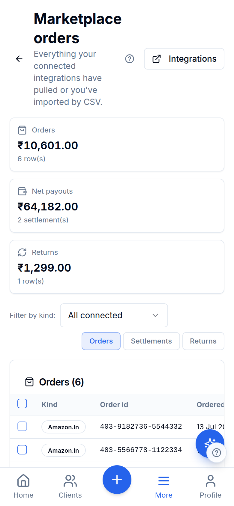 Marketplace orders compared with your invoices